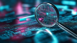 Image of magnifying glass expressing concept of examining cost factors and enterprise cybersecurity gaps.